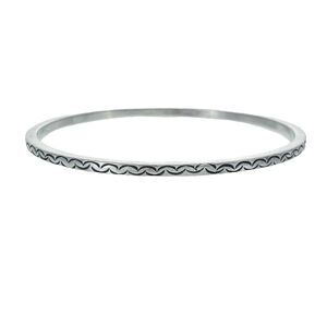 Vintage Mexican Taxco TR-18 Sterling Silver 925 3mm Etched Bangle Bracelet 8"